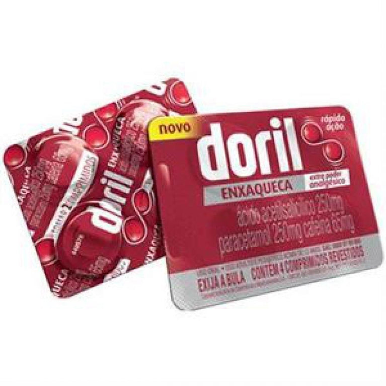 Doril Enxaqueca Ácido Acetilsalicílico 250mg + Paracetamol 250mg + Cafeína 65mg 4 comprimidos Doril - Drogaria Poupa Centro