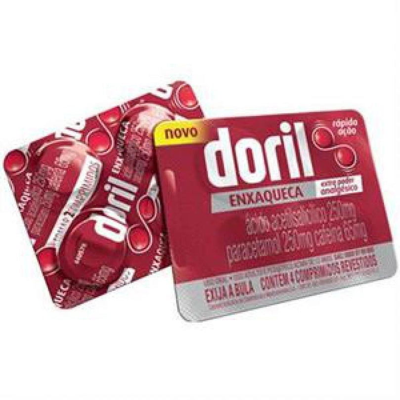 Doril Enxaqueca Ácido Acetilsalicílico 250mg + Paracetamol 250mg + Cafeína 65mg 4 comprimidos Doril - Drogaria Poupa Centro