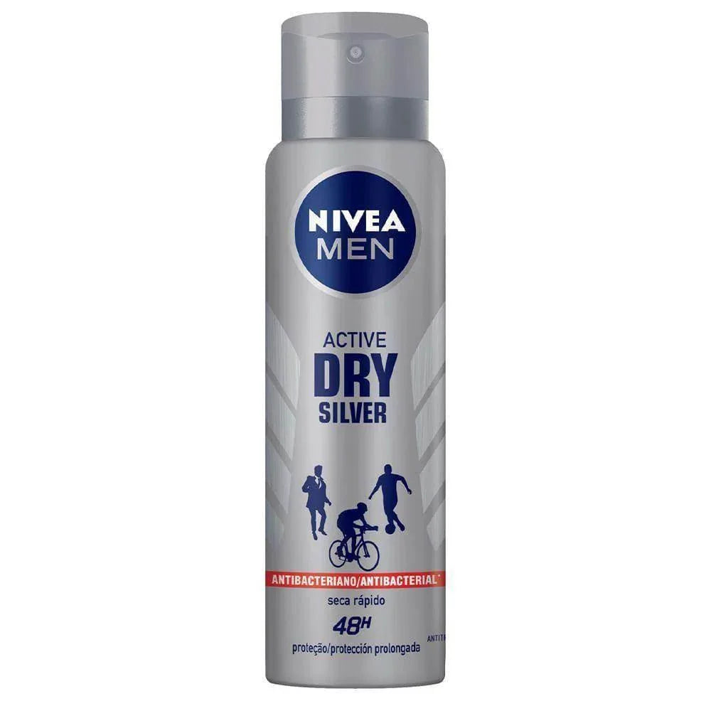 Desodorante Nivea Aerosol Masculino Active Dry Silver 150Ml - Drogaria Poupa Centro