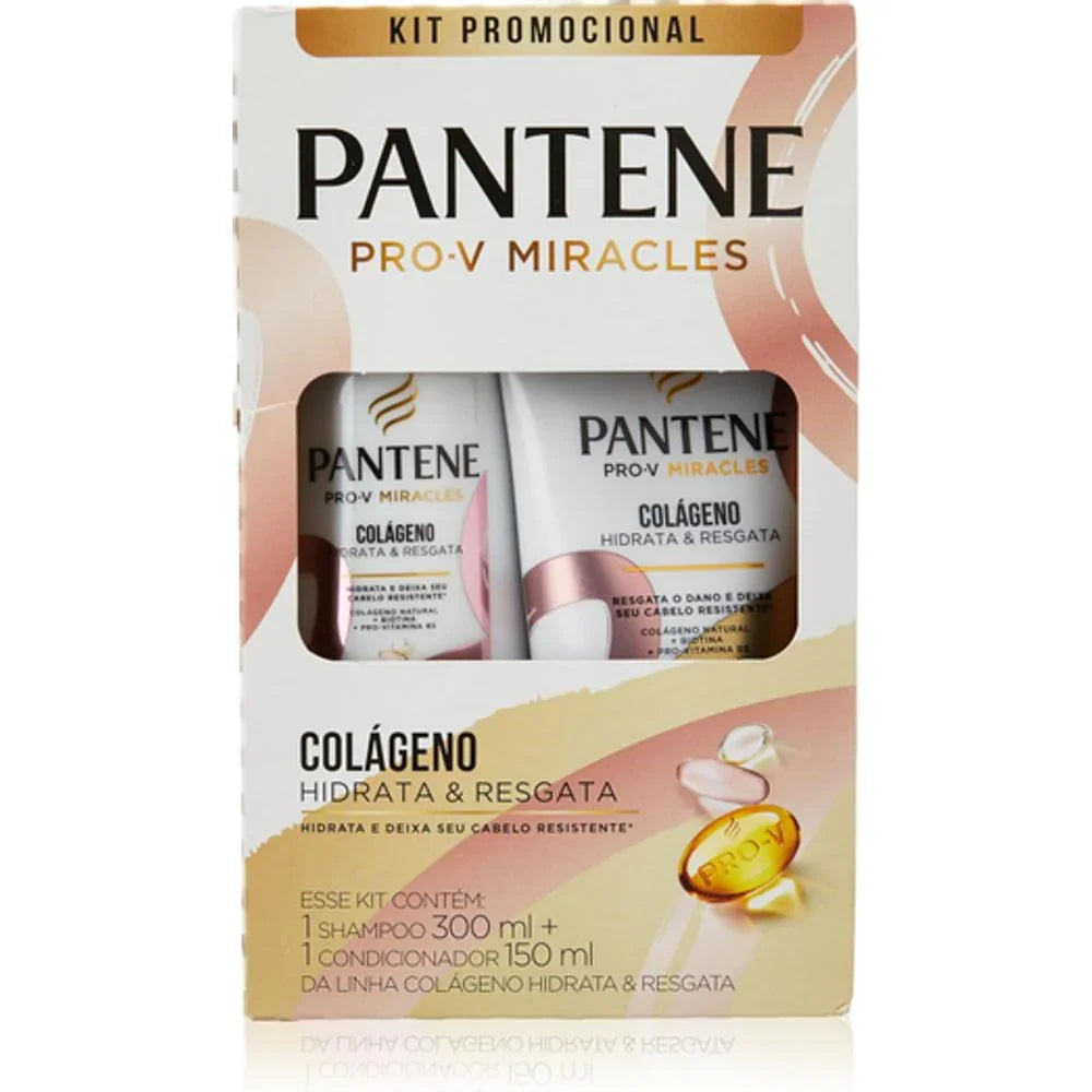 Kit Pantene Pro-V Miracles Shampoo 300ml + Condicionador 150ml Colágeno Hidrata e Restaura