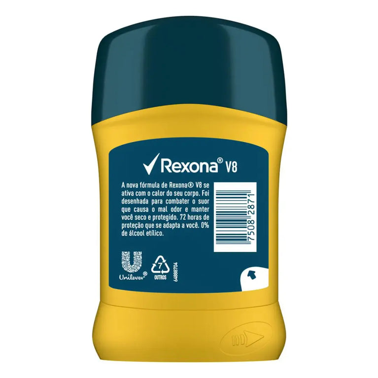 Rexona Men V8 Dry Stick 45g: 72h Proteção e Frescor
