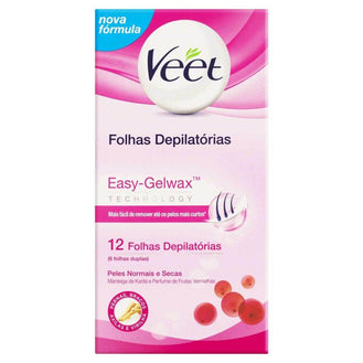 Veet Folhas Depilatórias Easy-Gelwax Peles Normais e Secas - 12 Folhas - Drogaria Poupa Centro