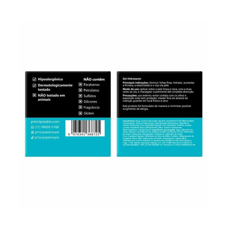 Gel Hidratante GH-01 Principia 1% Ácidos Hialurônicos 5% Glicerina 50g