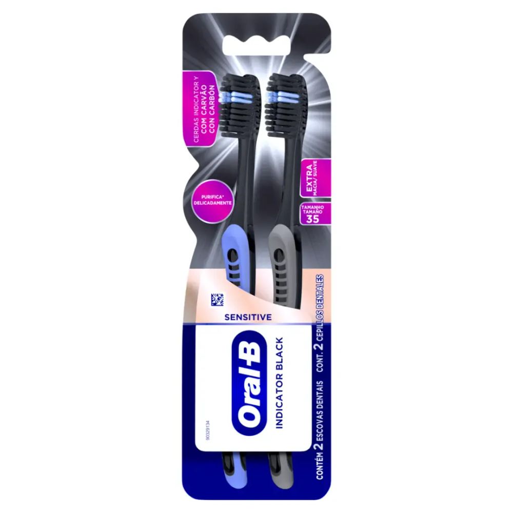 Escova de Dente Oral B Indicator Black Sensitive com Carvão 2 unidades