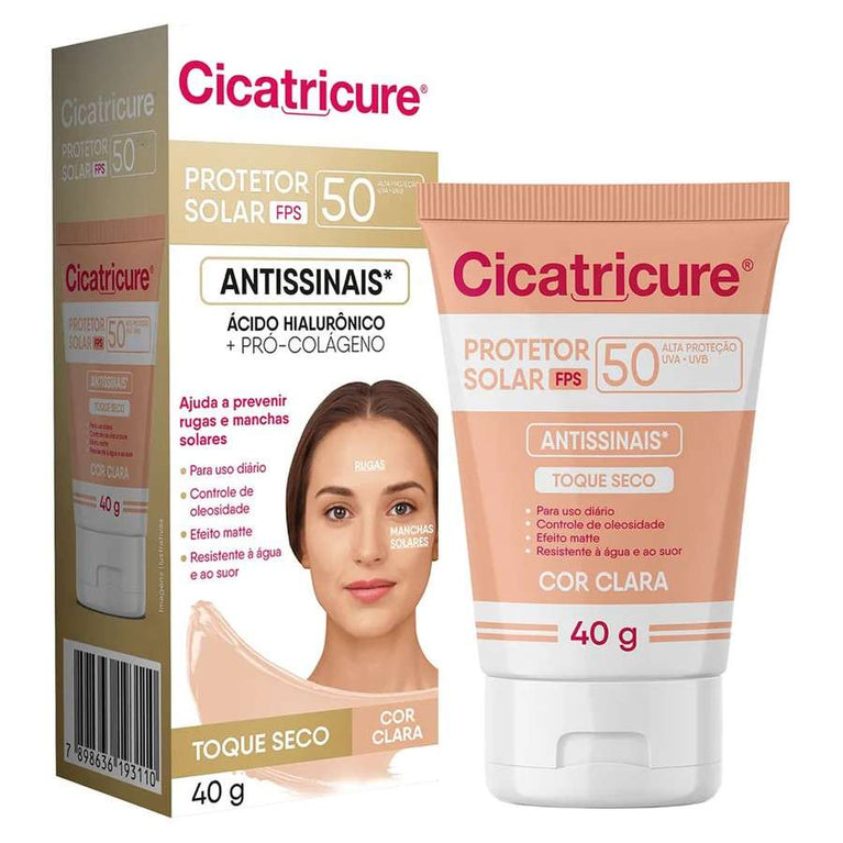 Protetor Solar Facial Cicatricure Antissinais FPS50 Cor Clara 40g
