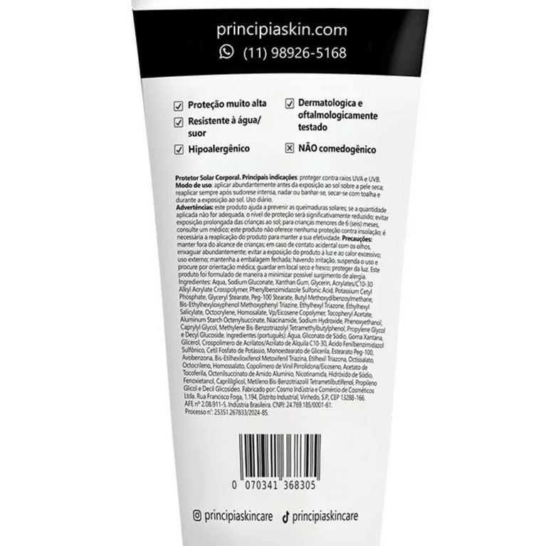 Principia Protetor Solar Corporal 34% Mix de Filtros Uv + 2% Niacinamida Fps 99 Ps-03 com 200ml