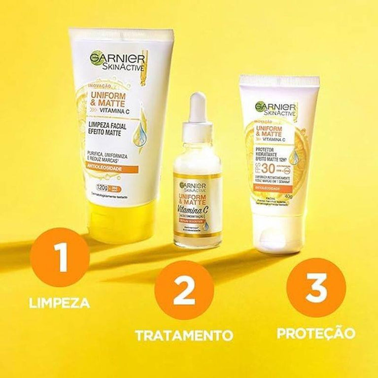 Limpeza Facial Garnier Uniform & Matte Vitamina C Antioleosidade, 120g - Drogaria Poupa Centro