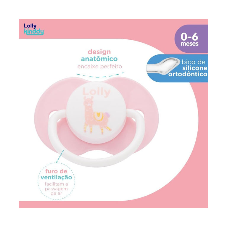 Chupeta Lolly Zoo Rosa 0-6 Meses Ortodôntica