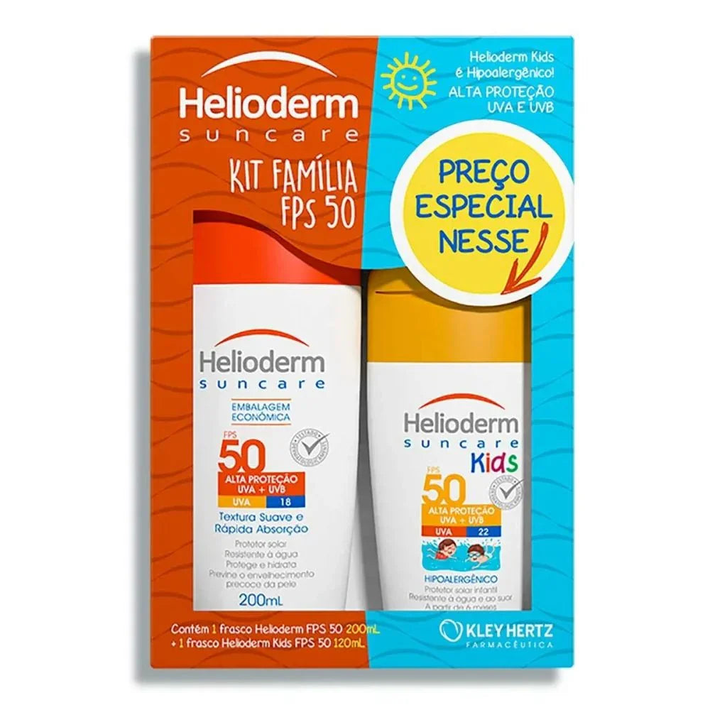 Kit Helioderm Família Protetor Solar FPS50 200ml + FPS50 Kids 120ml