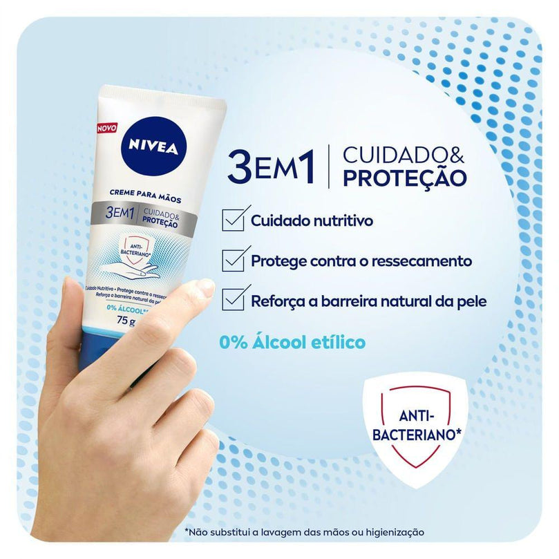 Creme para as Mãos Nivea 3 em 1 Antibacteriana 75g - Drogaria Poupa Centro