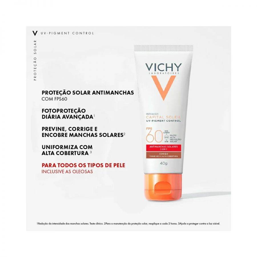 Protetor Solar Vichy Capital Soleil FPS 60 Cor 5.0 Com 40g - Drogaria Poupa Centro