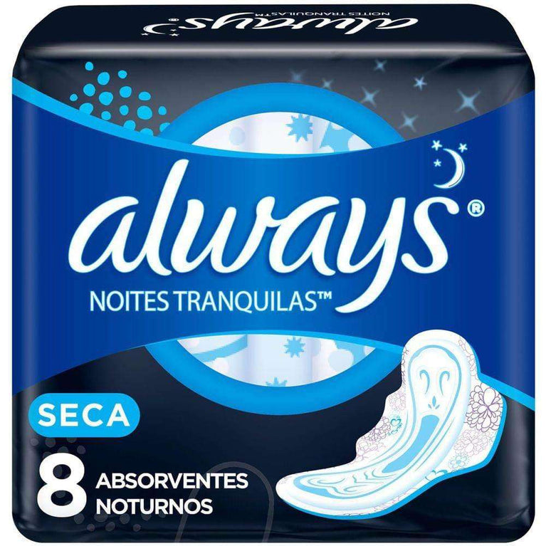 Absorvente Noturno Always Noites Tranquilas Seca com abas 8 Unidades - Drogaria Poupa Centro