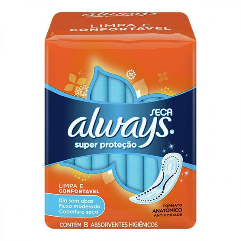 Absorvente Always Super Protecao Seca sem Abas 8 Unidades - Drogaria Poupa Centro