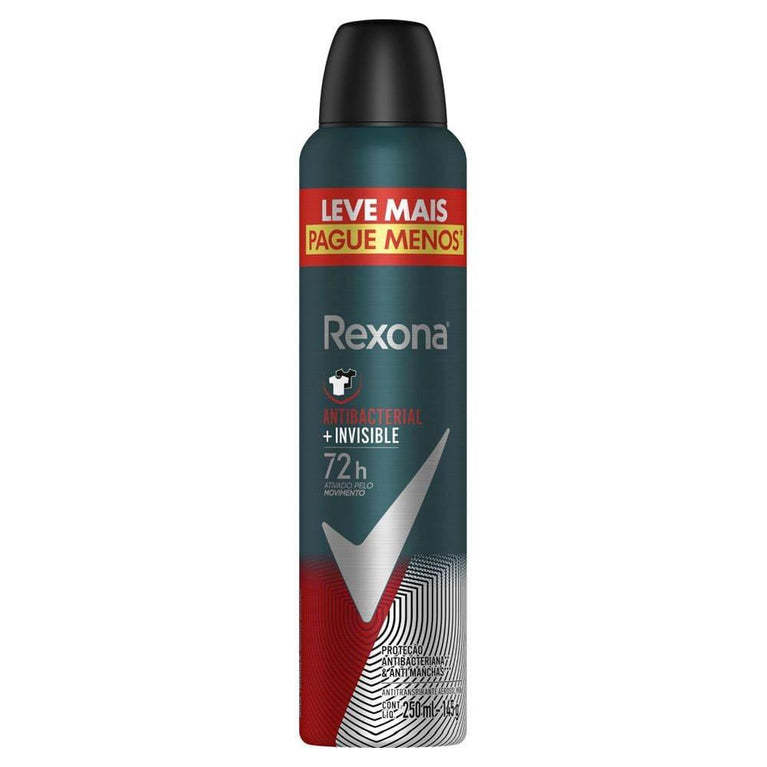 Desodorante Rexona Antitranspirante Aerosol Men Antibacterial Invisible 250ml - Drogaria Poupa Centro