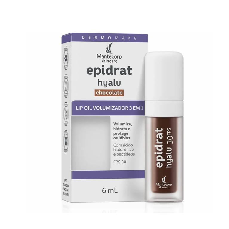 Lip Oil Volumizador 3 em 1 Epidrat Hyalu Chocolate FPS 30 6ml