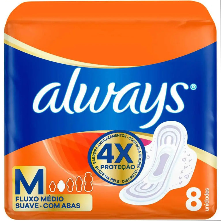 Absorvente Always Suave M com Abas - 8 unidades