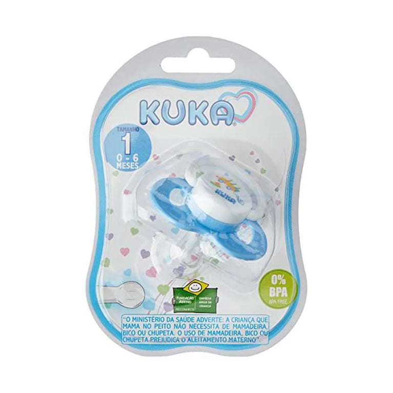 Chupeta Kuka Baby Decorada Plus Bico Silicone Redondo N.01 Cor Azul com 1 Unidade