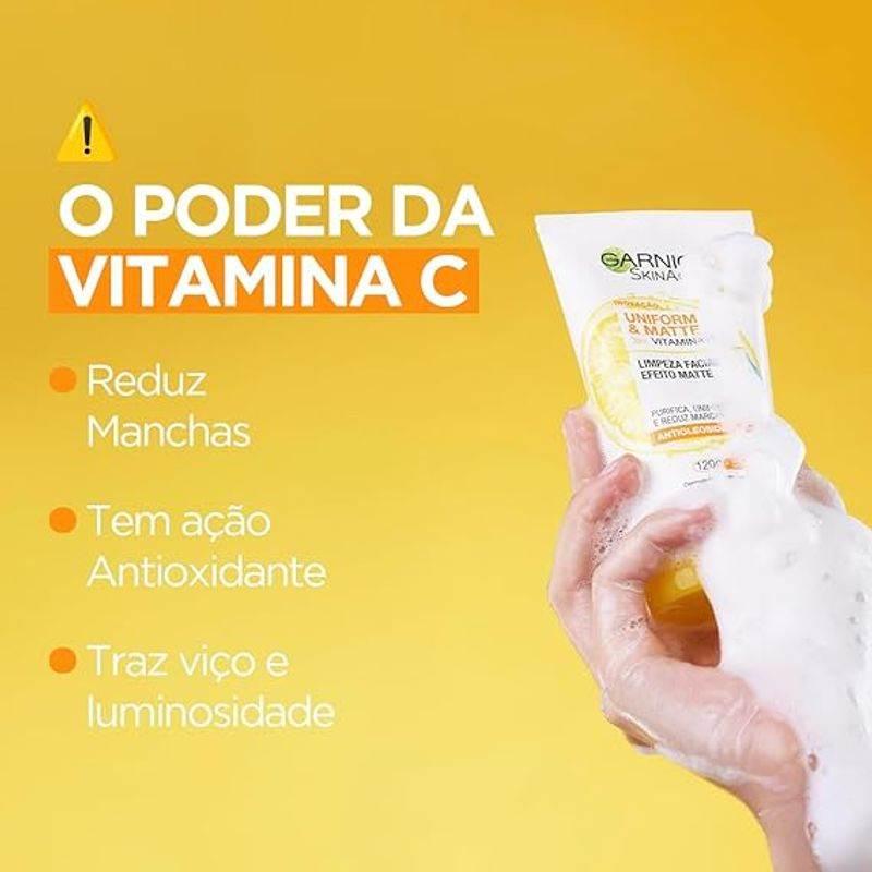 Limpeza Facial Garnier Uniform & Matte Vitamina C Antioleosidade, 120g - Drogaria Poupa Centro