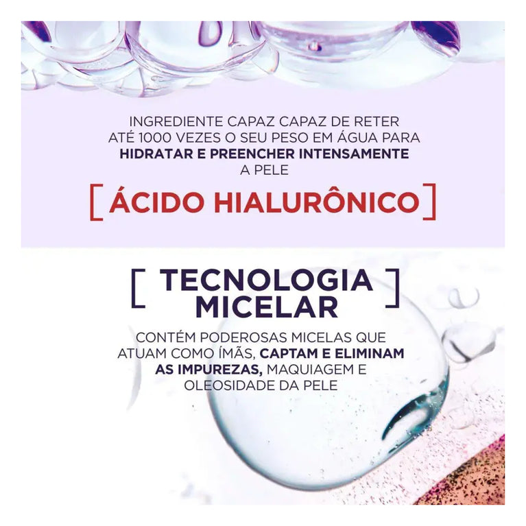 Água Micelar L'Oréal Paris Hialurônico 200ml | Limpeza e Hidratação