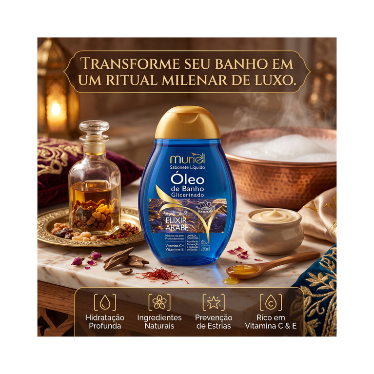 Sabonete Óleo de Banho Muriel Elixir Árabe Glicerinado 230ml