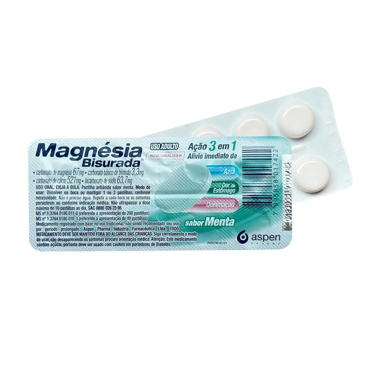 Magnésia Bisurada Sabor Menta 10 Pastilhas
