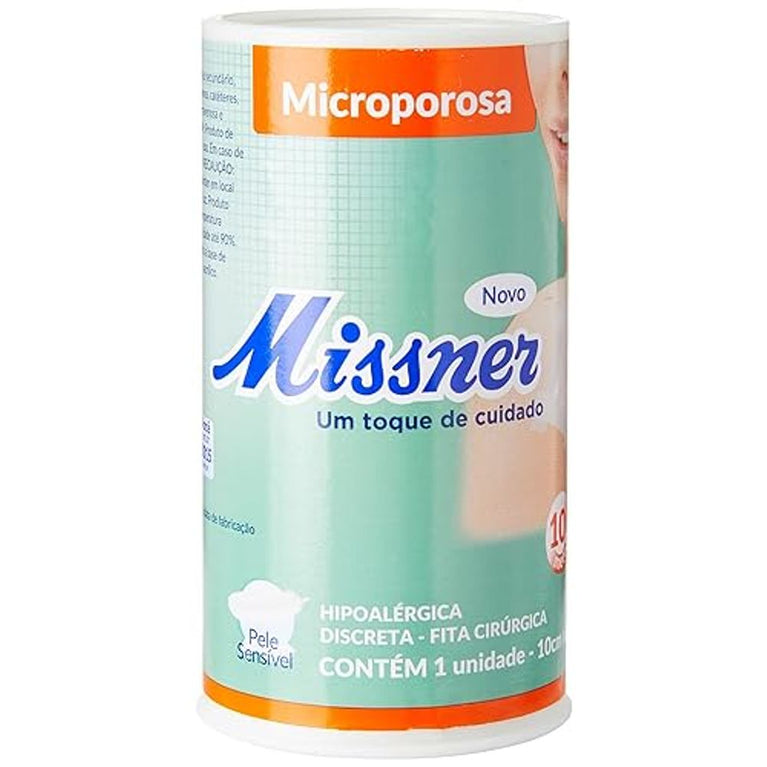 Fita Cirúrgica Microporosa, Branca, Hipoalérgica, 10 Cm X 10 M, Missner, Un