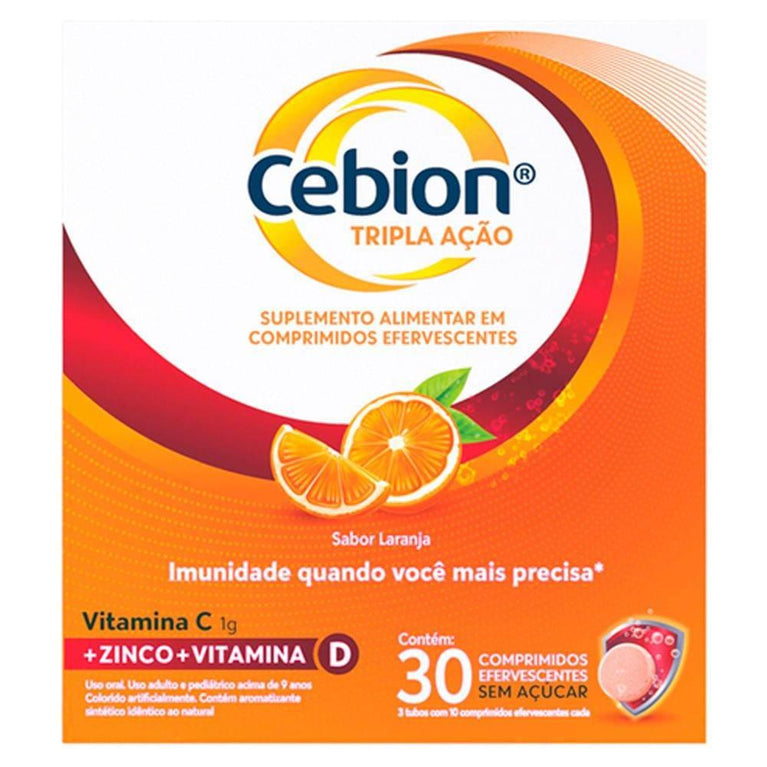 Cebion Laranja Tripla Ação 30 Comprimidos Efervescentes 1g - Drogaria Poupa Centro