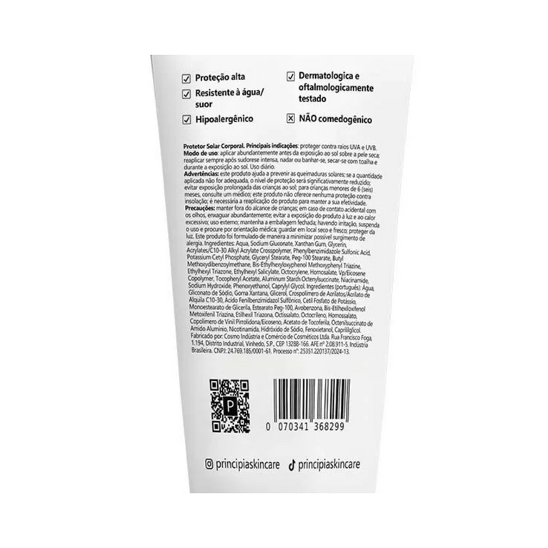 Protetor Solar Corporal Principia 24% Mix de Filtros UV + 2% Niacinamida FPS 45 PS-03 com 200ml