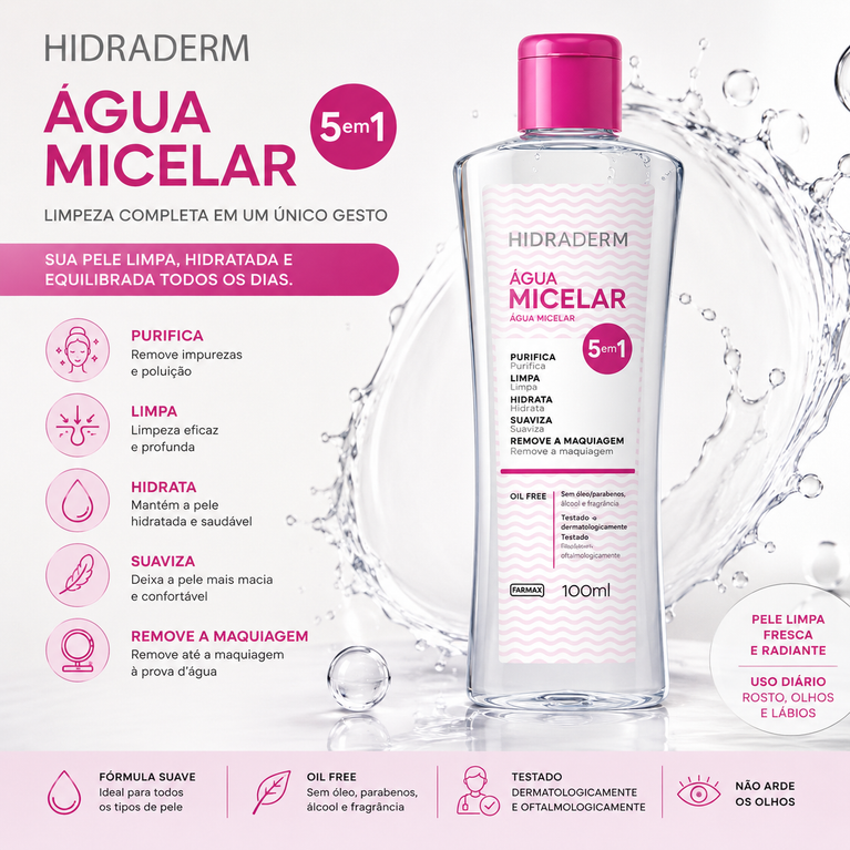 Água Micelar Hidraderm 100ml 5 em 1