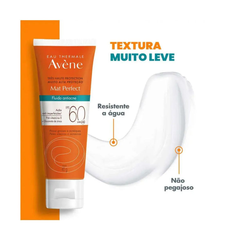 Protetor Solar Facial Fluido Anti Acne FPS 60 Avene Mat Perfect 40g