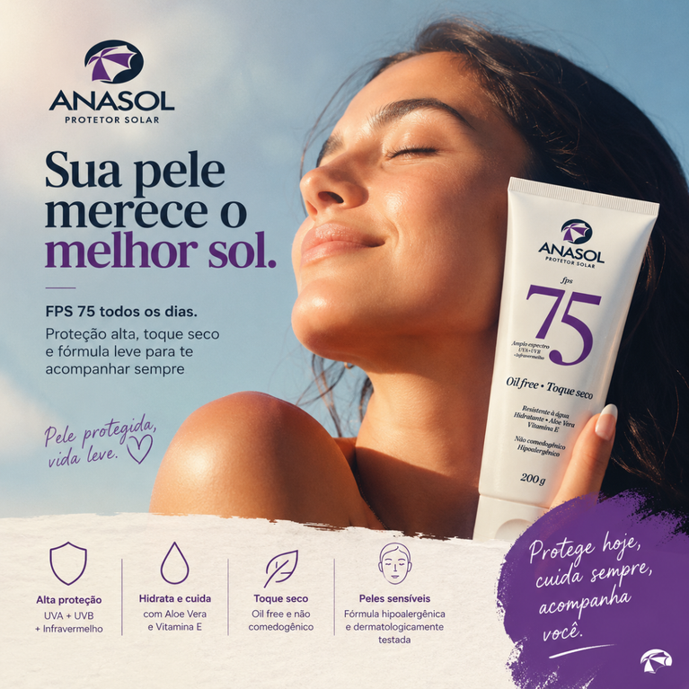 Protetor Solar FPS 75 Toque Seco Anasol 120g