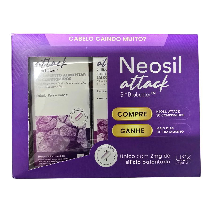 Polivitaminico Neosil Attack Para Cabelos, Unhas E Pele 30 Comprimidos