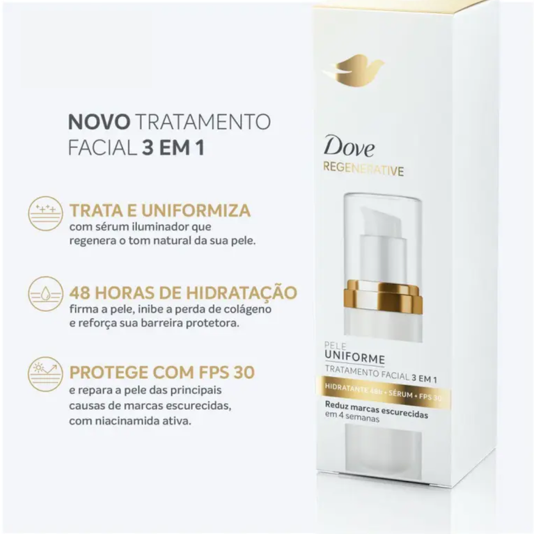 Tratamento Facial 3 em 1 Dove Regenerative FPS 30 50ml