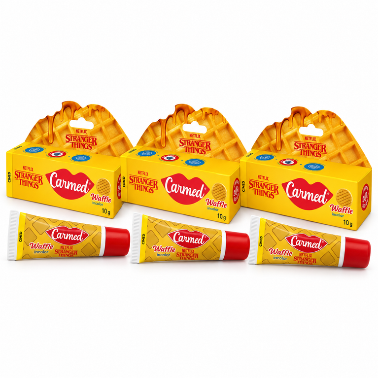 KIT COM 3 Hidratante Labial Carmed Netflix Stranger Things Waffle Incolor 10G