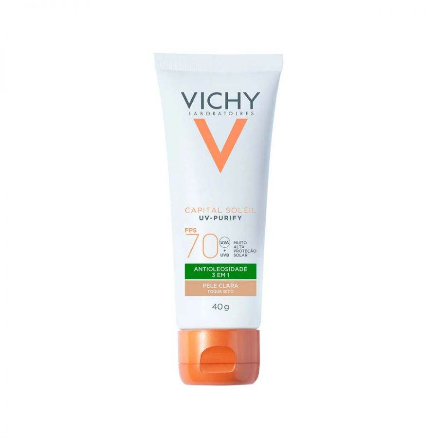 Protetor Solar Facial Capital Soleil Pele Clara Antioxidante FPS 70 Vichy 40g - Drogaria Poupa Centro