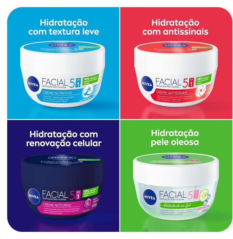 KIT COM 3 Creme Hidratante Facial Noturno Nivea 100g