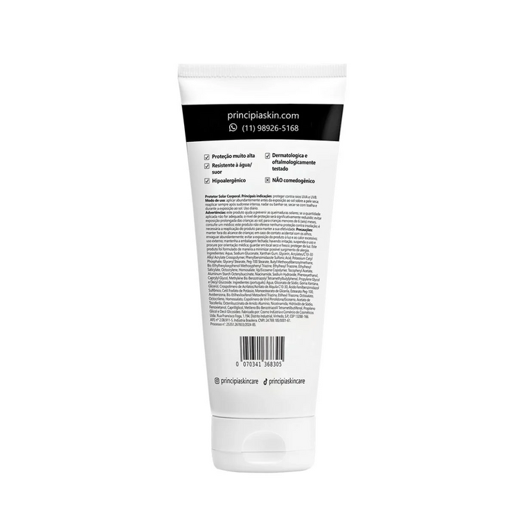 Principia Protetor Solar Corporal 34% Mix de Filtros Uv + 2% Niacinamida Fps 99 Ps-03 com 200ml