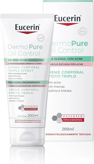 EUCERIN Creme Corporal AntiAcne Dermo Pure Efeito Triplo 200ml - Drogaria Poupa Centro