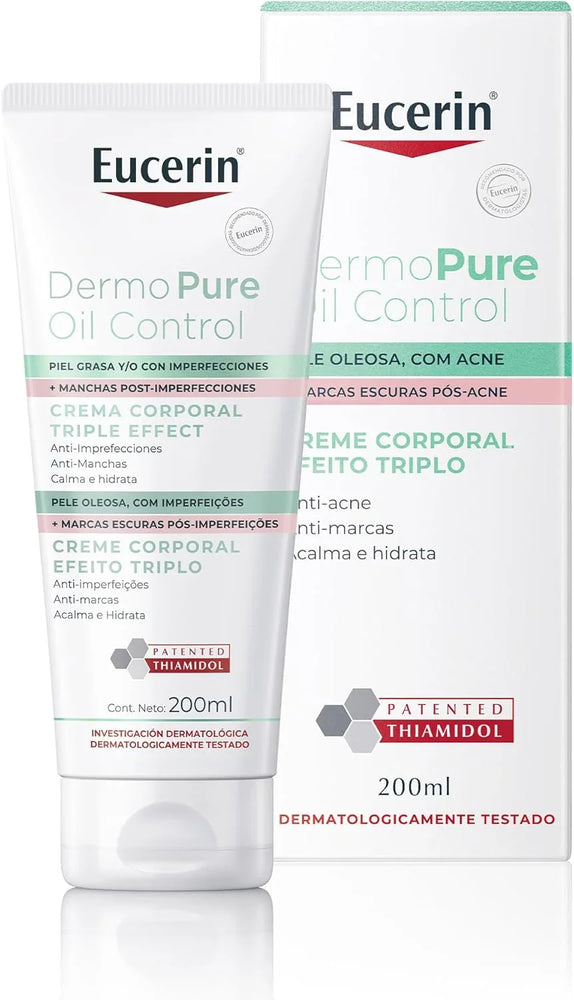 EUCERIN Creme Corporal AntiAcne Dermo Pure Efeito Triplo 200ml - Drogaria Poupa Centro
