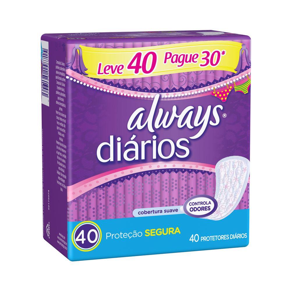 Absorvente Always Protetor Diario Leve 40 Pague 30 - Drogaria Poupa Centro