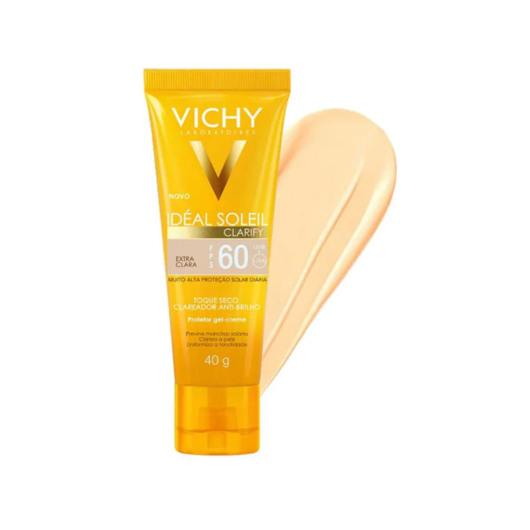 Protetor Facial Vichy Idéal Soleil Clarify FPS 60 Cor Extra Clara 40 g – Vichy
