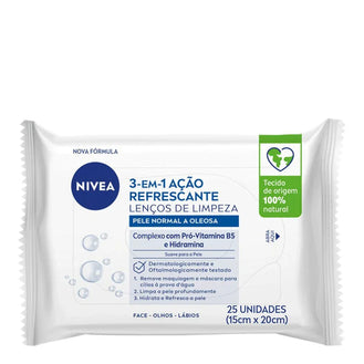 Lenço Demaquilante Nivea 3 em 1 Ação Refrescante com 25und