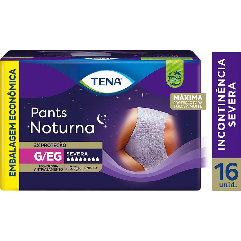 Tena Pants Noturna, Roupa Íntima para Incontinência Urinária, G/EG - 16 unidades