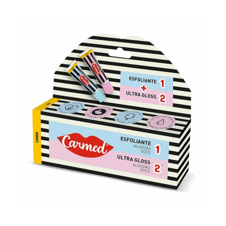 Kit Carmed SOS Hidratante Labial Algodão Doce Esfoliante 10g + Ultra Gloss 10g