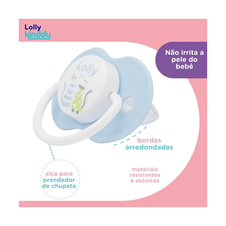Chupeta Lolly Zoo Azul 6+ Meses Ortodôntica
