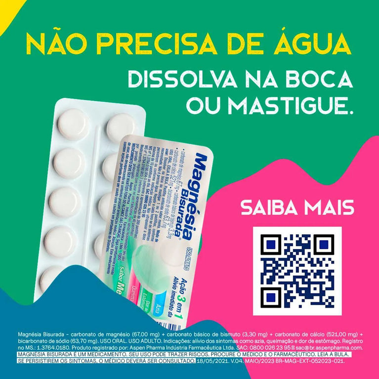 Magnésia Bisurada Sabor Menta 10 Pastilhas