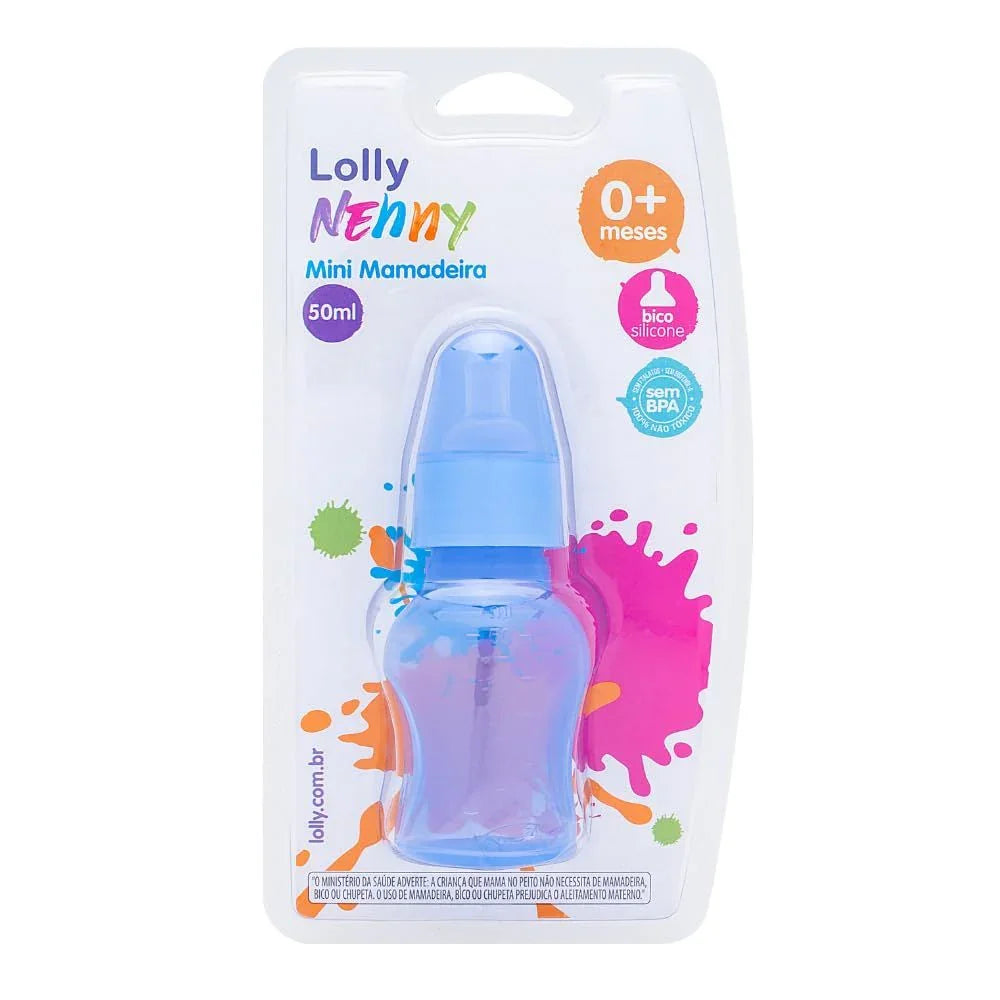 Mini Mamadeira Clean 50ml Azul - Lolly com Bico de Silicone Redondo