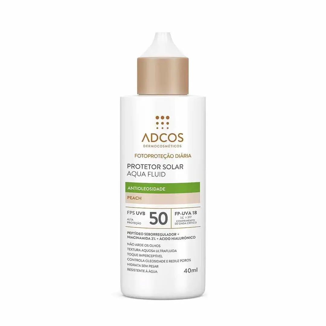 Protetor Solar Facial Adcos Aqua Fluid FPS 50 Peach 40ml