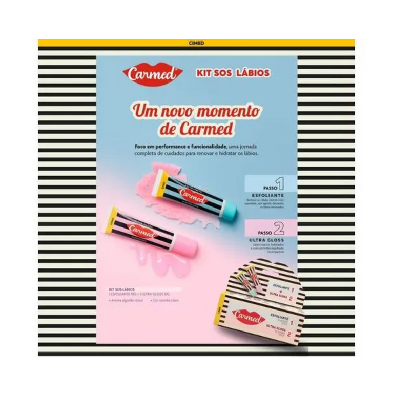 Kit Carmed SOS Hidratante Labial Algodão Doce Esfoliante 10g + Ultra Gloss 10g
