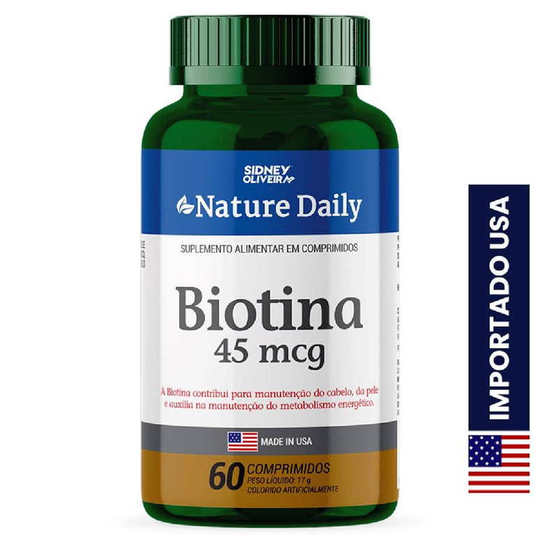 Biotina 45mcg Made In Usa Nature Daily 60 Comprimidos Sidney Oliveira
